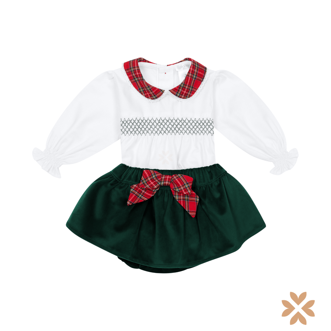 Completo Tartan con Culotte in Velluto Verde - Deolinda