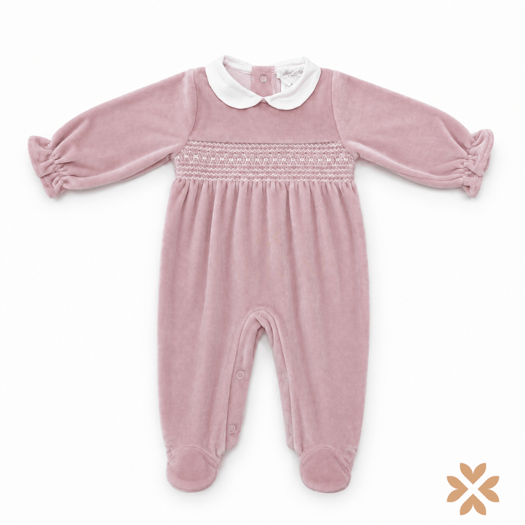 Tutina ciniglia e punto smock rosa antico - Deolinda