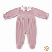 Tutina ciniglia e punto smock rosa antico - Deolinda