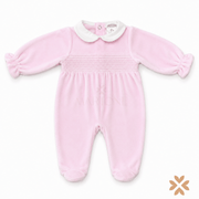 Tutina ciniglia e punto smock rosa baby- Deolinda