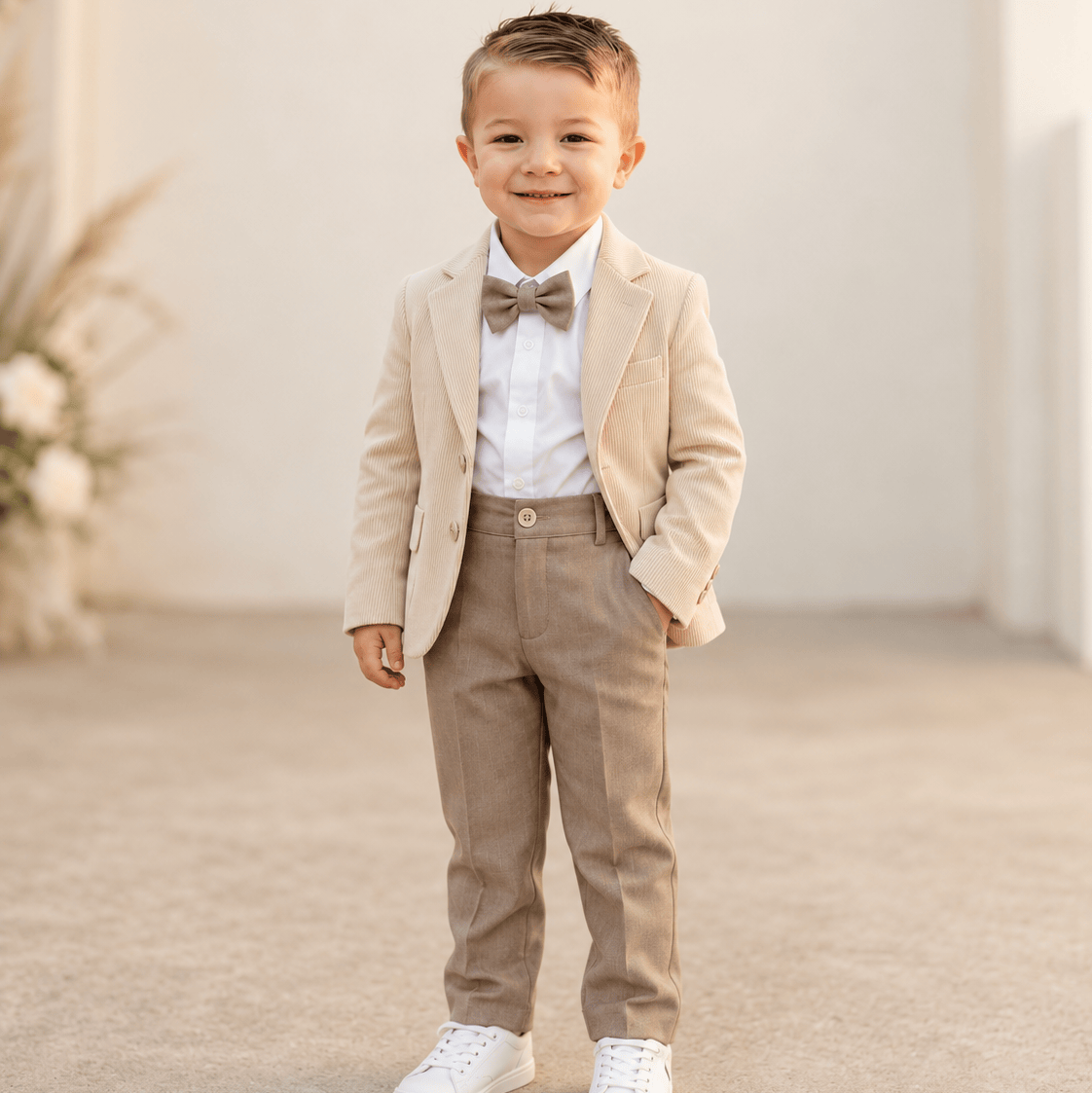 Completo Giacca in Velluto Millerighe Beige e Pantalone Gessato - Gentlemen