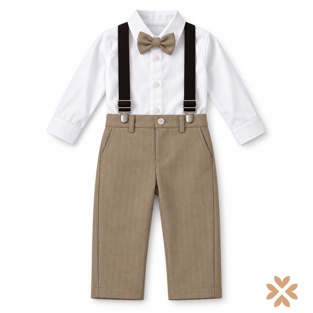 Completo Giacca in Velluto Millerighe Beige e Pantalone Gessato - Gentlemen