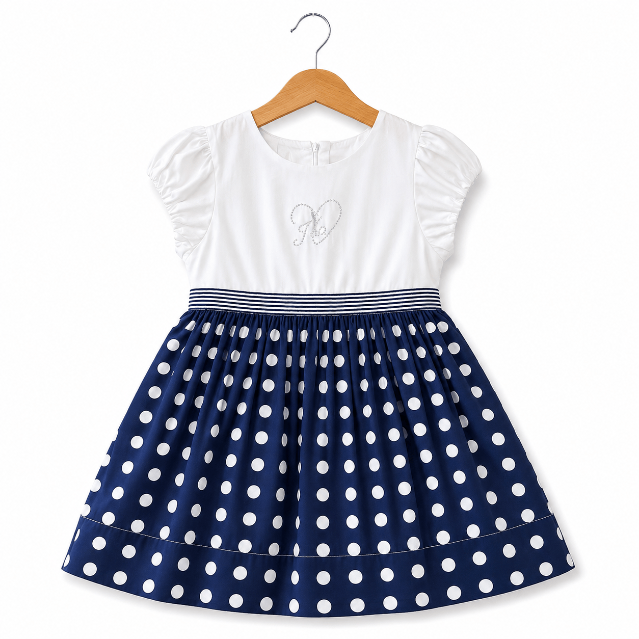 Abito bambina bianco e blu a pois - iDO