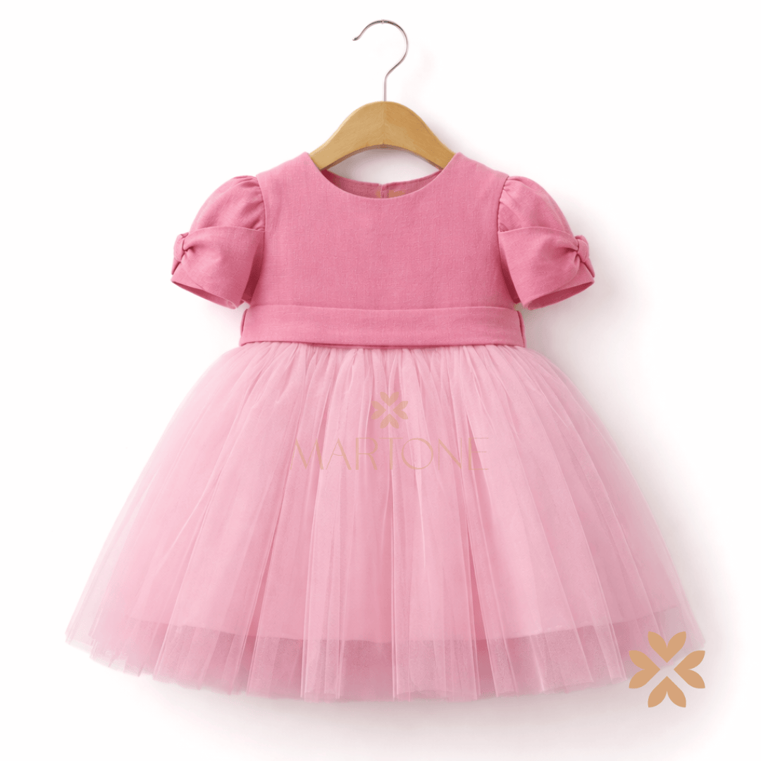 Abito lino e tulle con fiocco - Isabel&Martinez