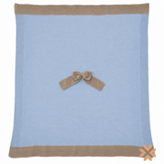 Coperta in Maglia Celeste con Fiocco Tortora - Isabel&Martinez