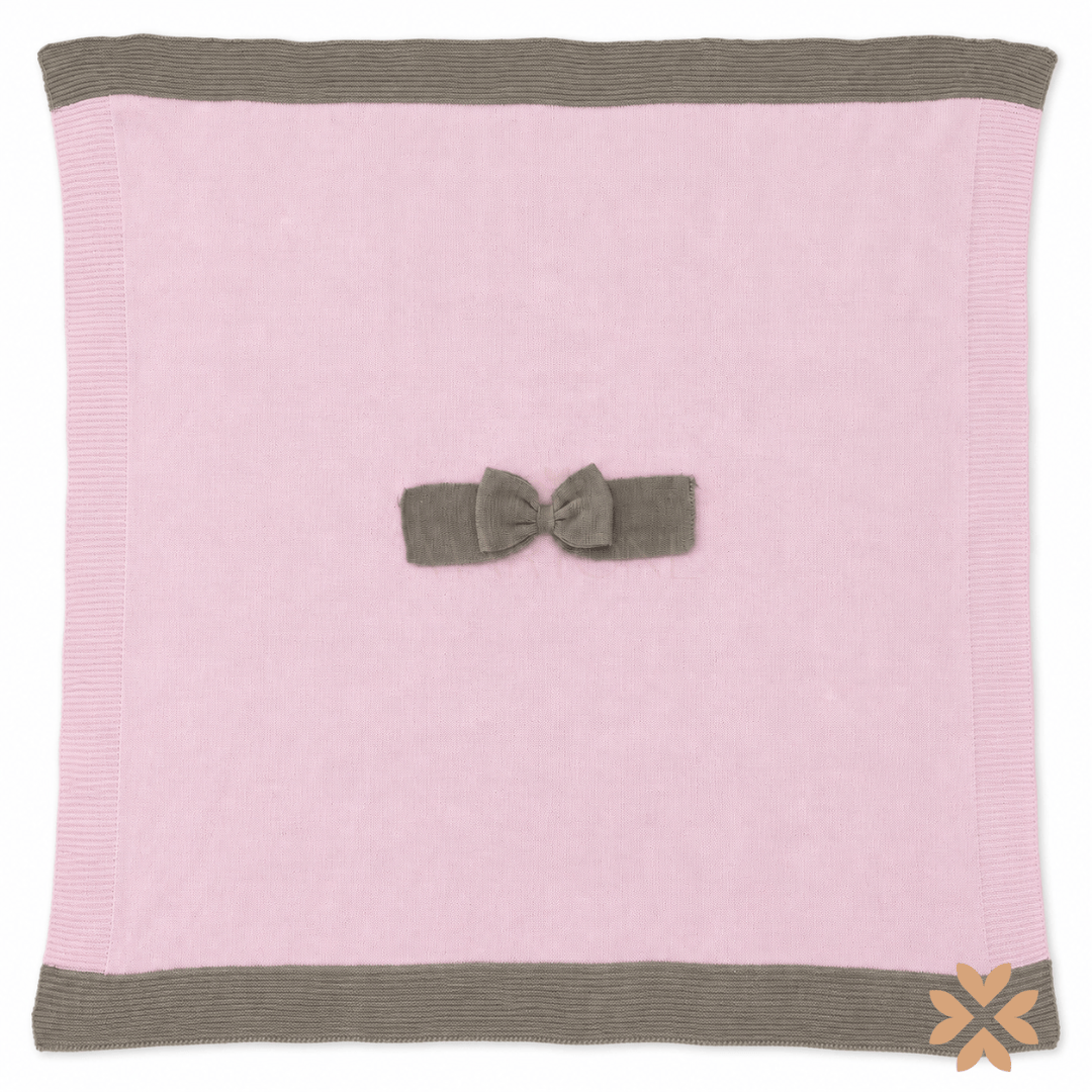Coperta in Maglia Rosa e Tortora con Fiocco - Isabel&Martinez