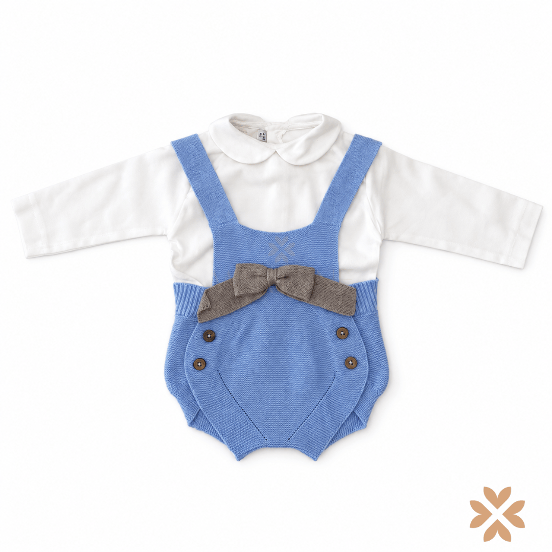 Salopette in Maglia Celeste con Fiocco - Isabel&Martinez