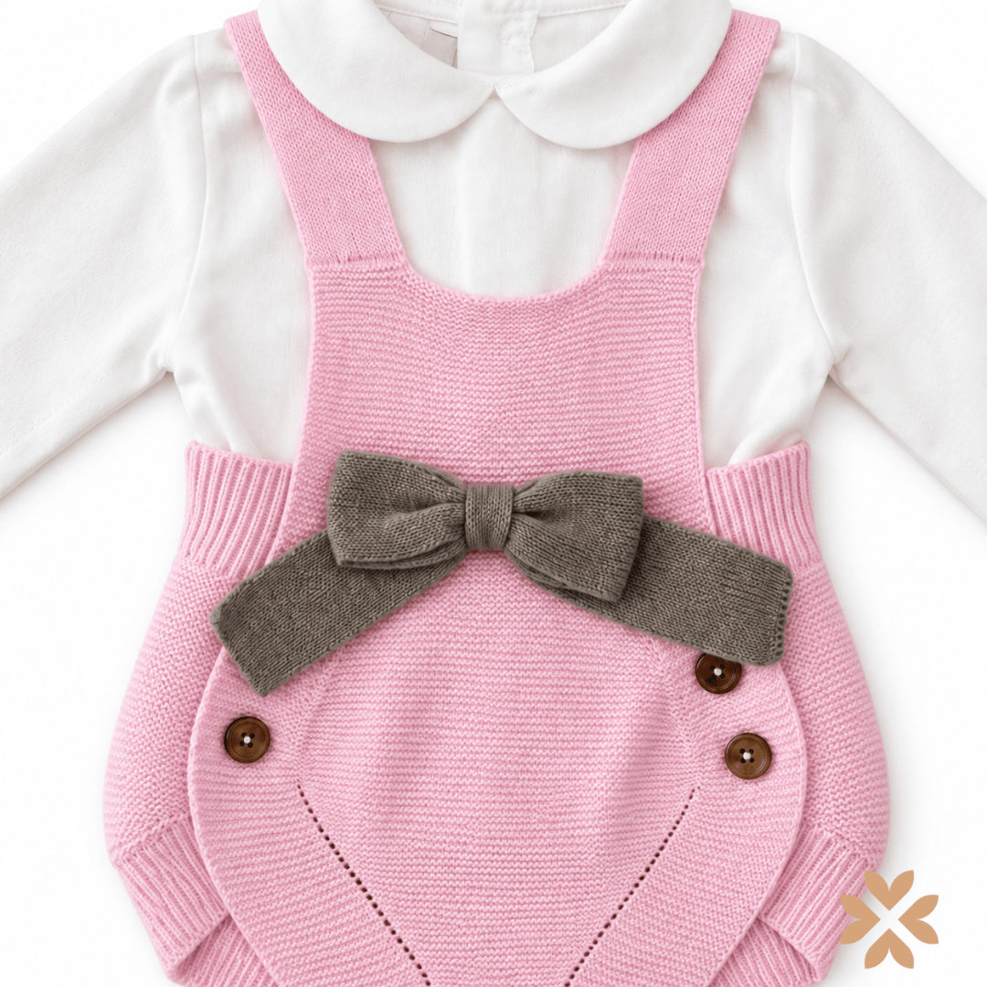 Salopette in Maglia Rosa con Fiocco - Isabel&Martinez