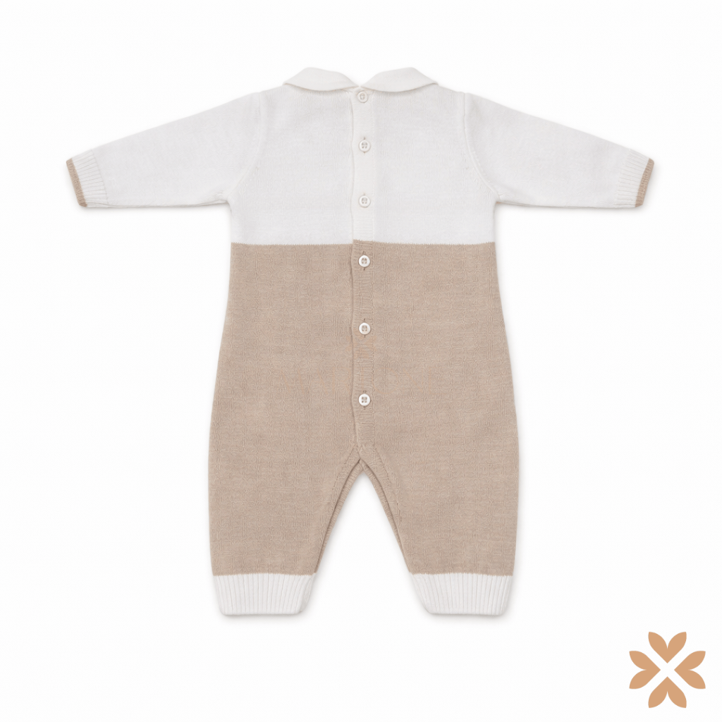 Tutina neonato in filo di cotone panna e beige - Isabel&Martinez