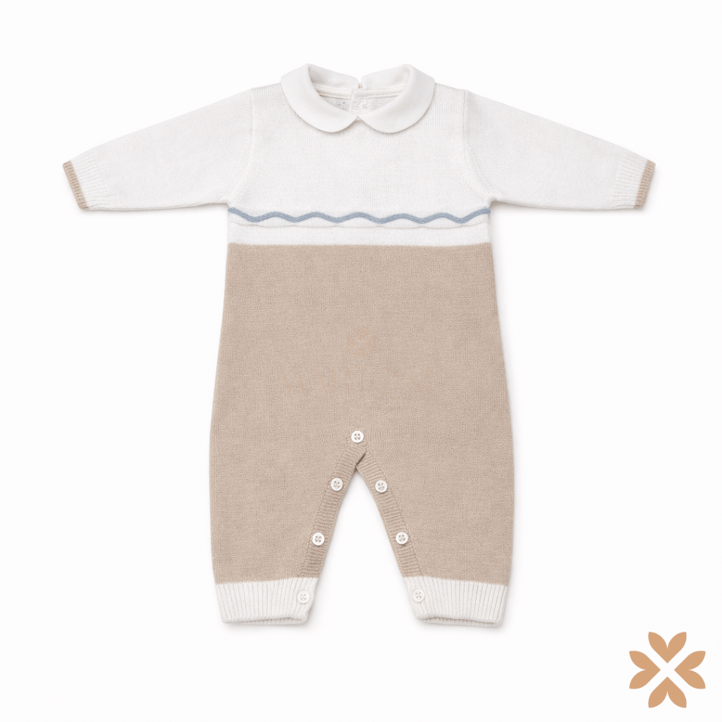 Tutina neonato in filo di cotone panna e beige - Isabel&Martinez
