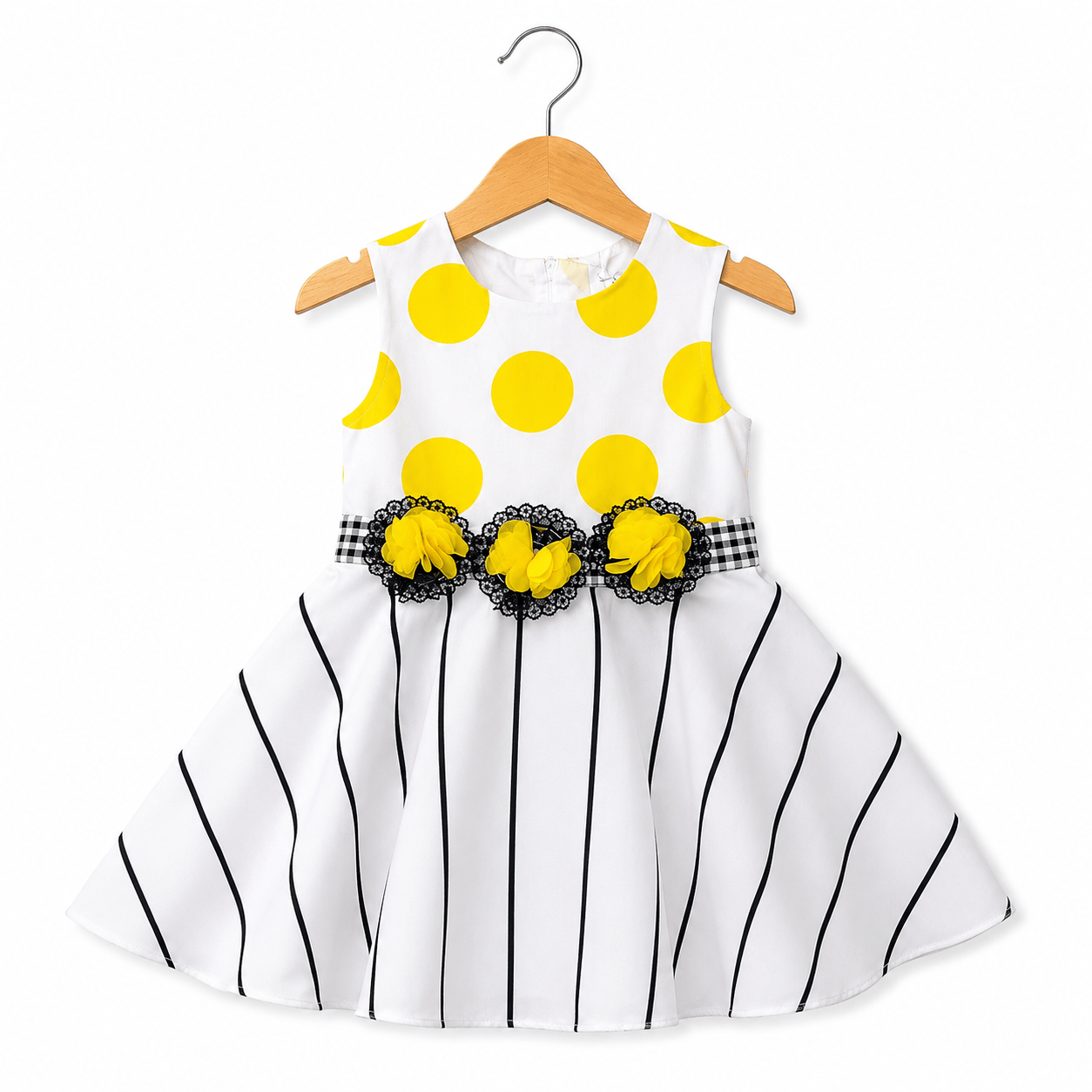 Abito bambina a pois con fiori applicati