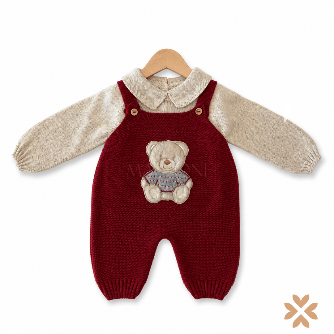 Completo con salopette orsetto in maglia - Juliana
