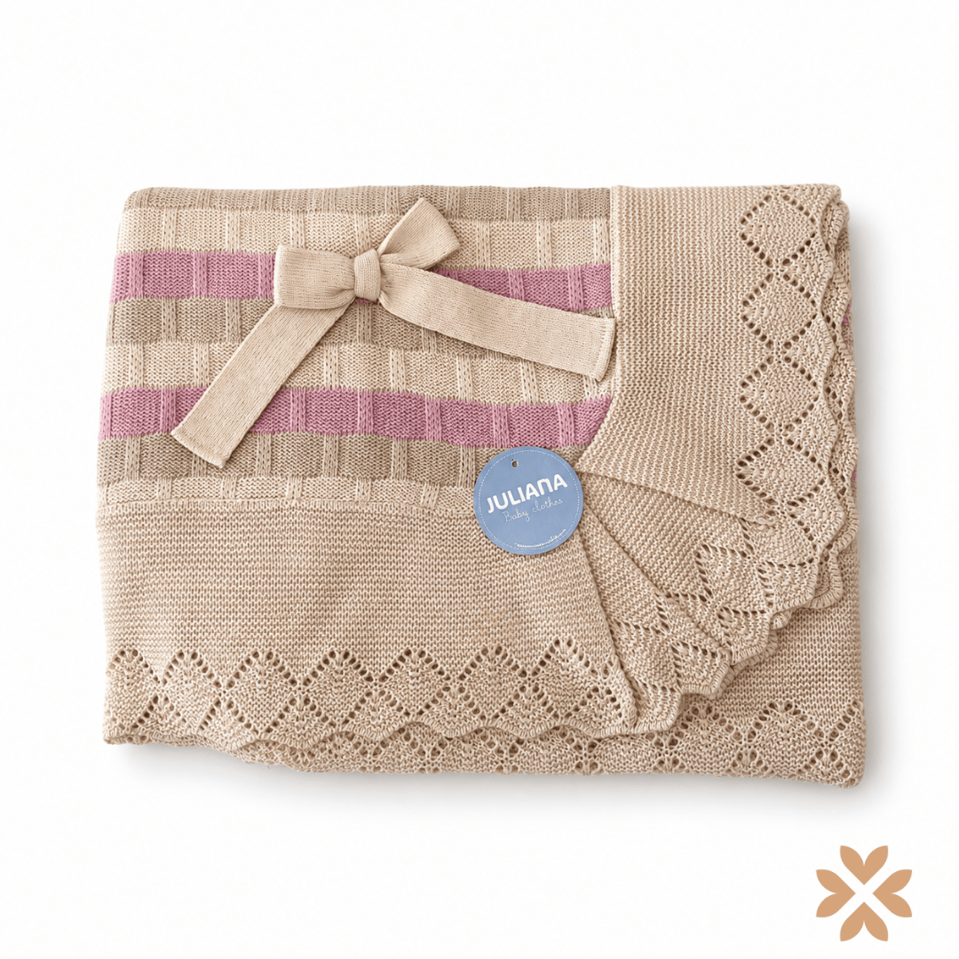 Coperta a righe in maglia con smerlo - Juliana