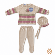 Completo neonata 3 pezzi in maglia a righe multicolore - Juliana