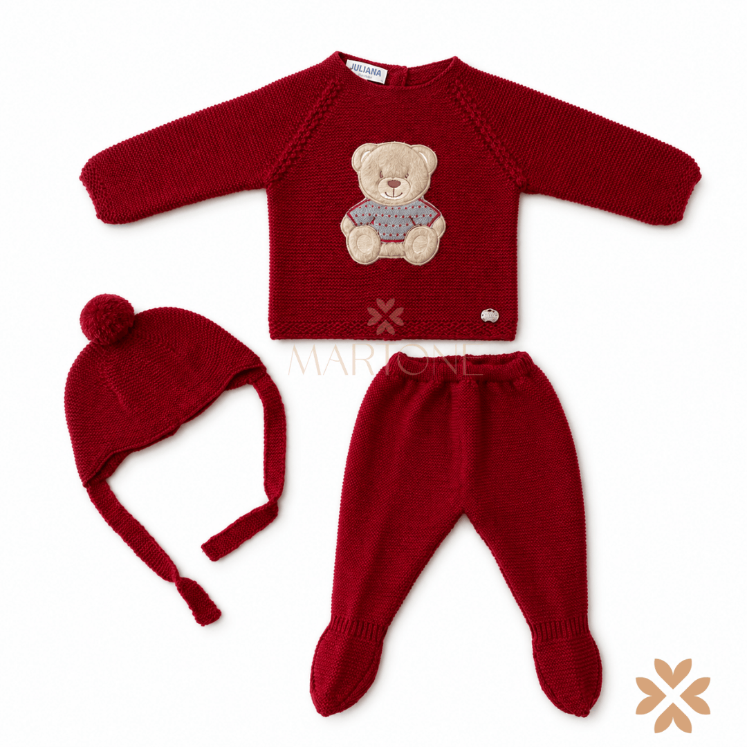 Tutina spezzata bordeaux con orsetto - Juliana