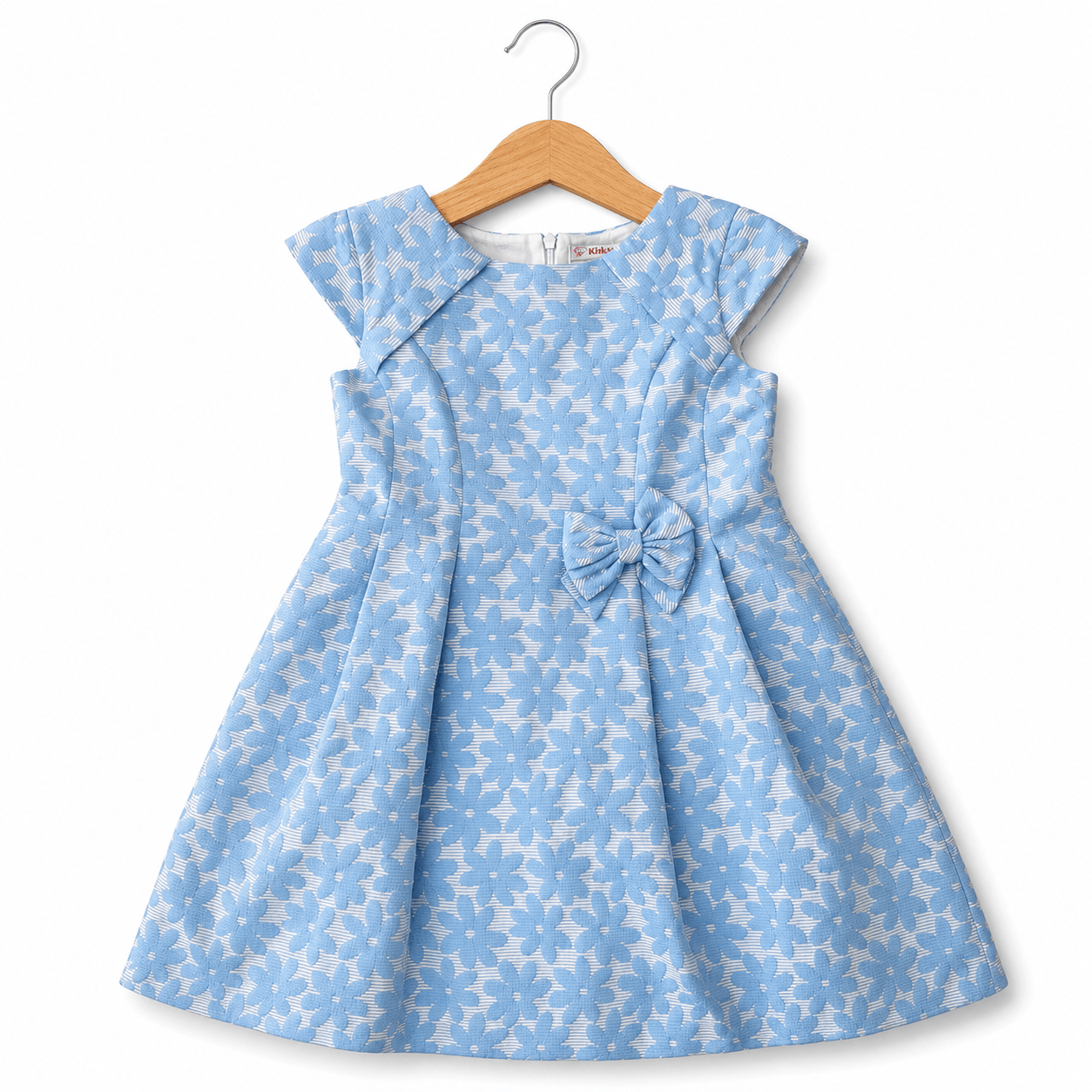 Abito bambina azzurro jacquard floreale