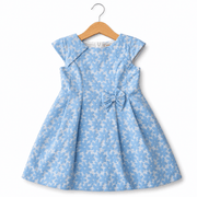 Abito bambina azzurro jacquard floreale