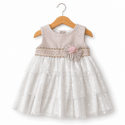 Abito bambina in tulle plumetis panna e rosa