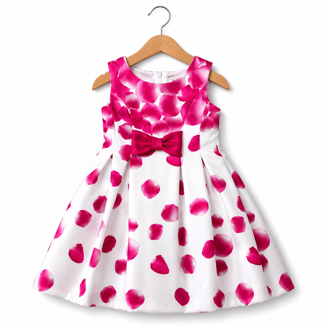 Abito bambina con stampa petali fucsia