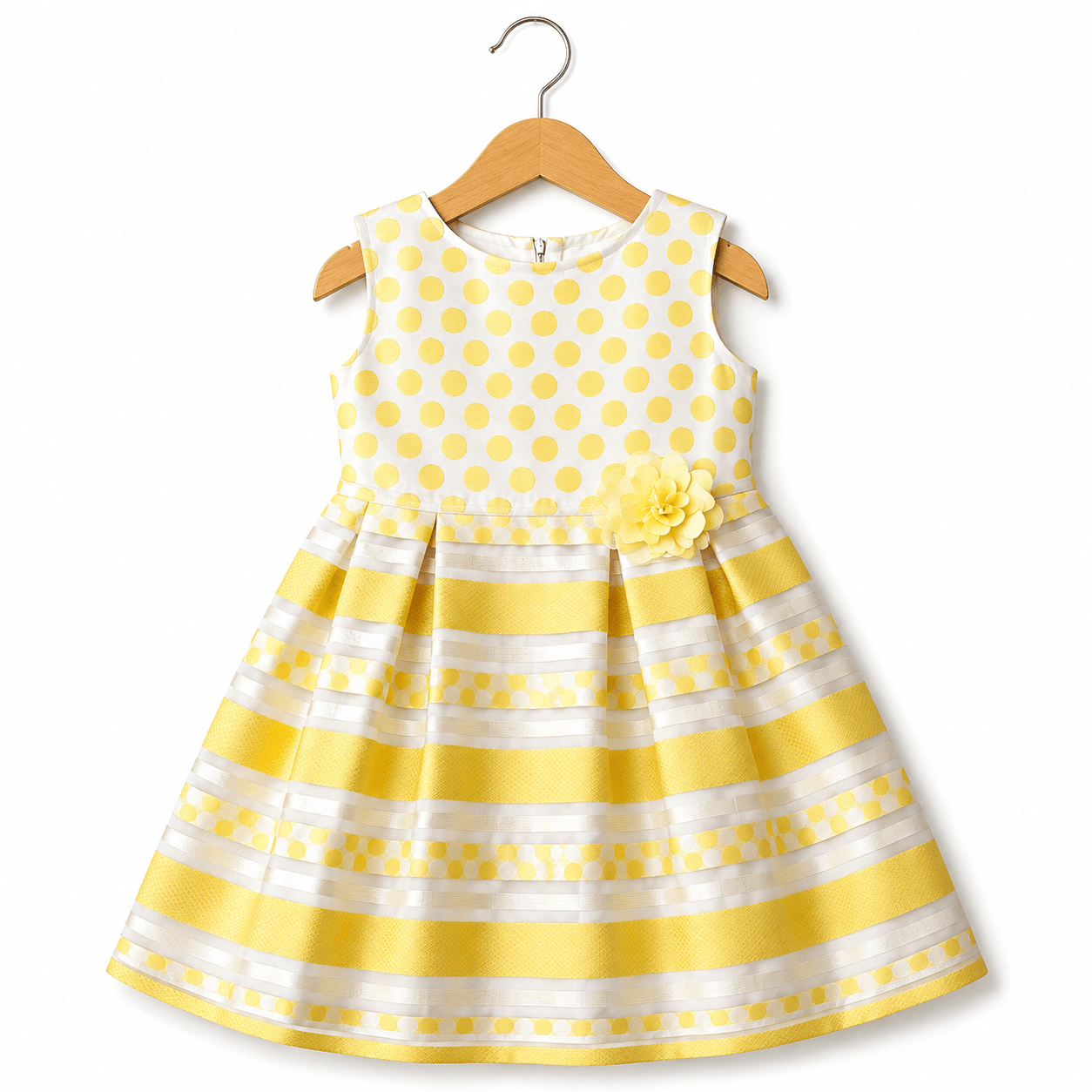 Abito bambina giallo pois e righe