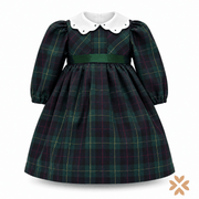 Abito Tartan Verde con Collo Margherita  - La Sartoria Dei Piccoli