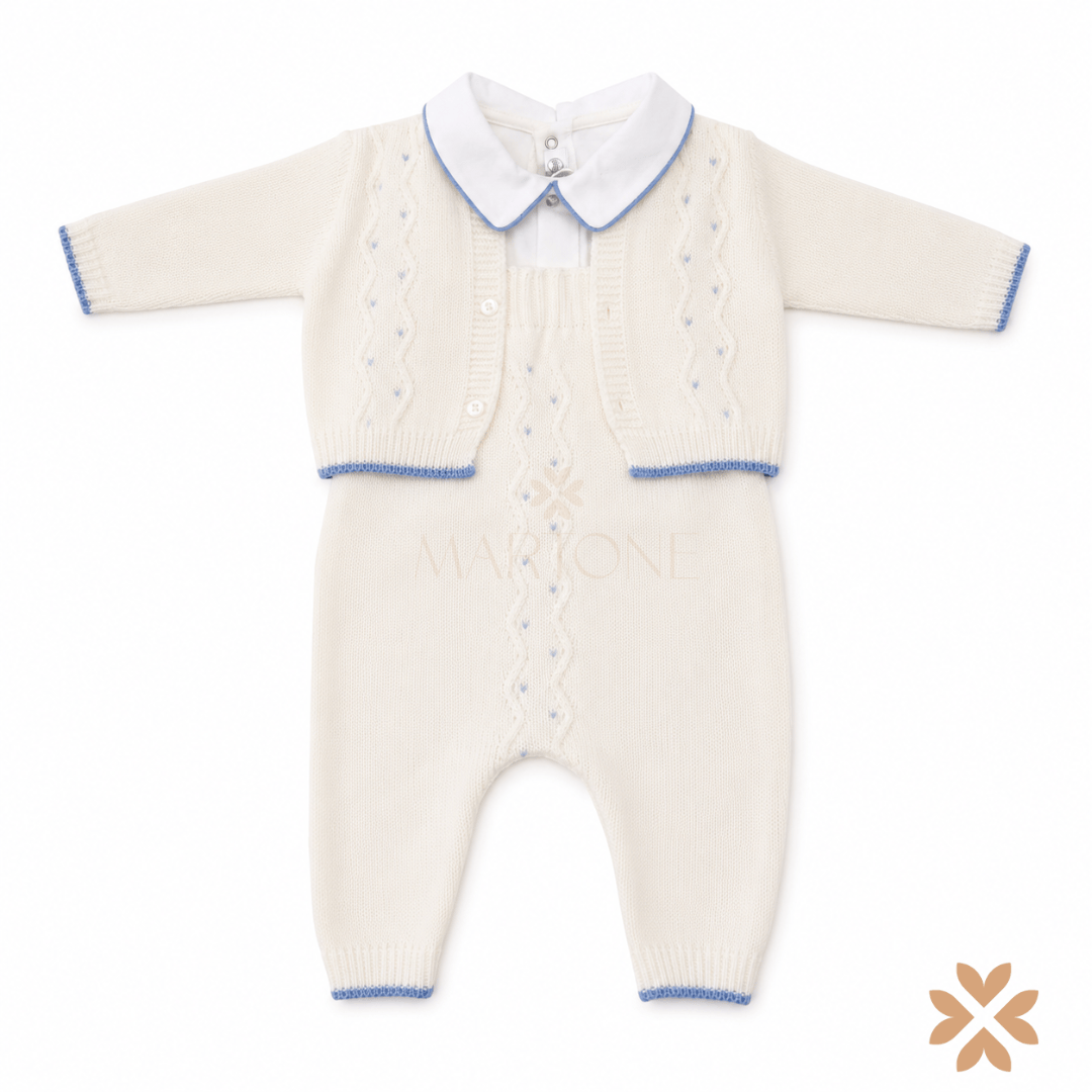 Completo salopette e cardigan in maglia - La Sartoria Dei Piccoli