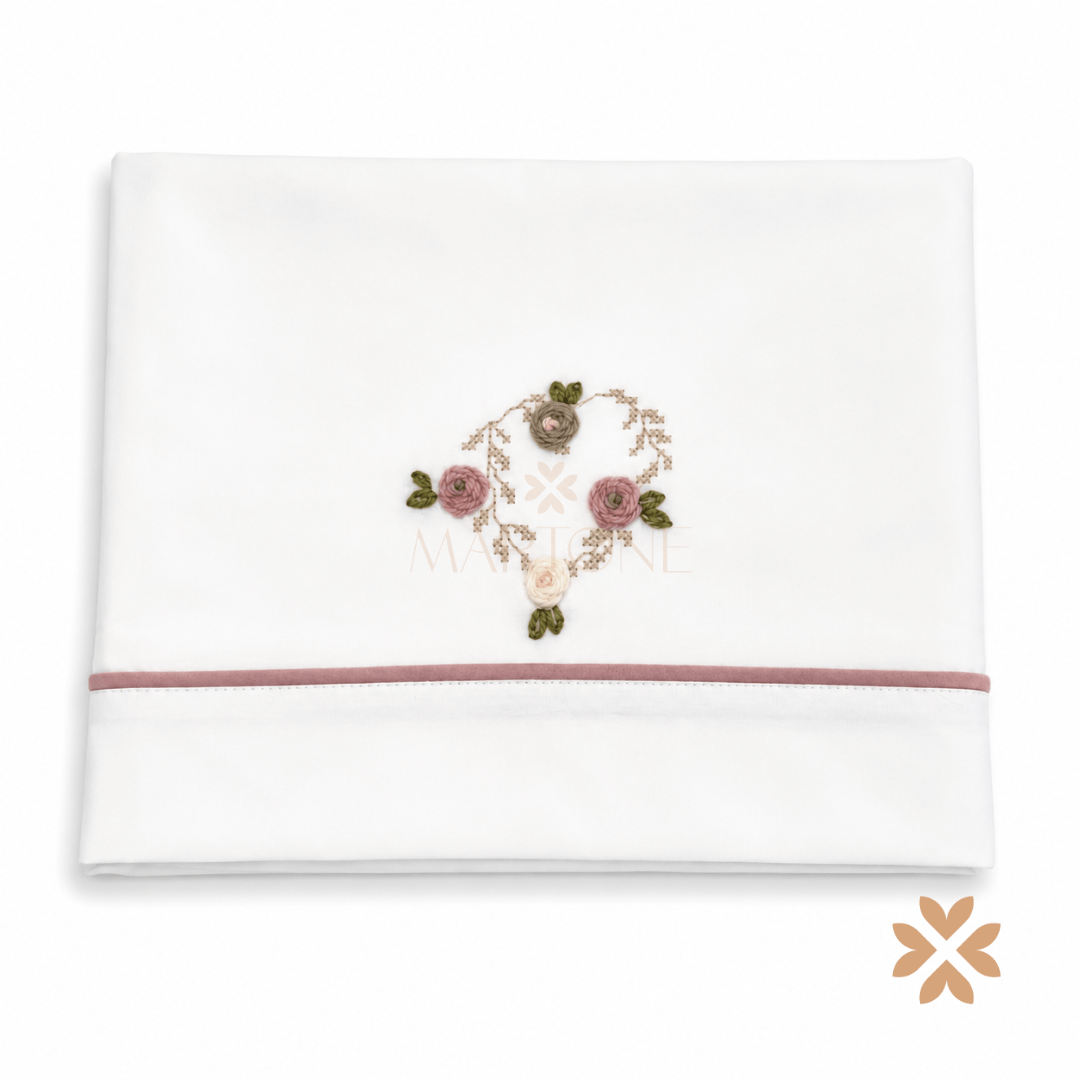 Set Lenzuolino con fiori ricamati - La Sartoria Dei Piccoli