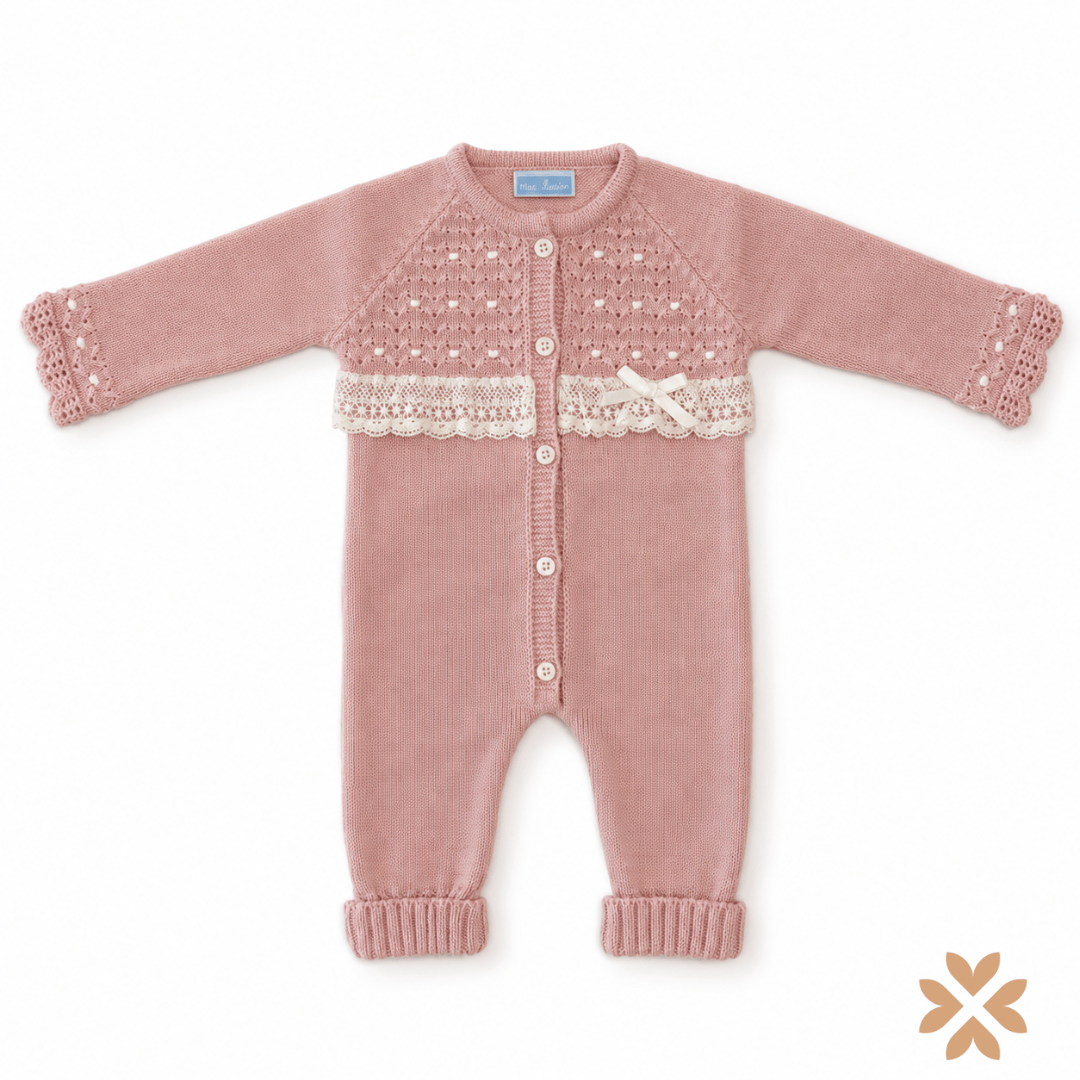 Tutina Neonata in Maglia con Pizzo e Fiocco - Mac Ilusion