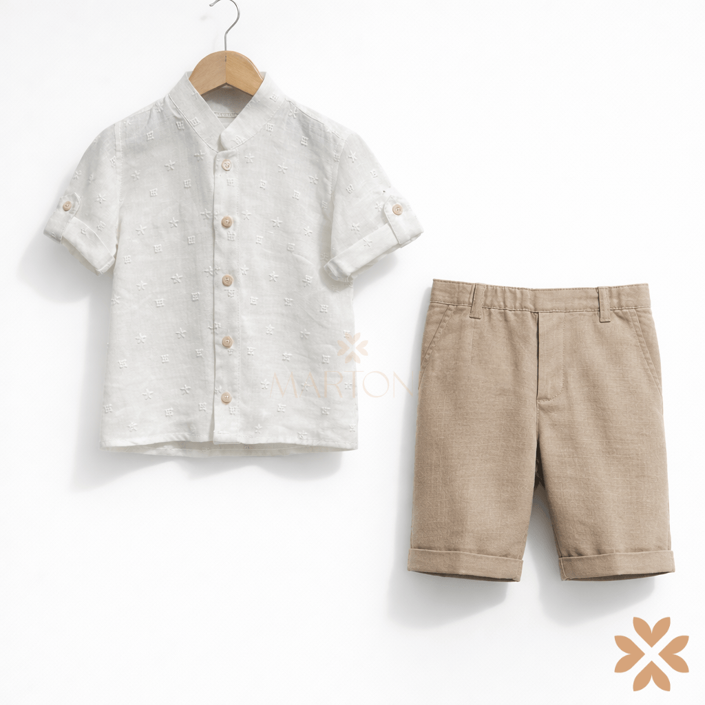 Completo camicia e bermuda in lino con bretelle - Manuell&Frank