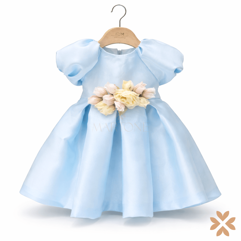 Abito cielo organza lucida con spilla