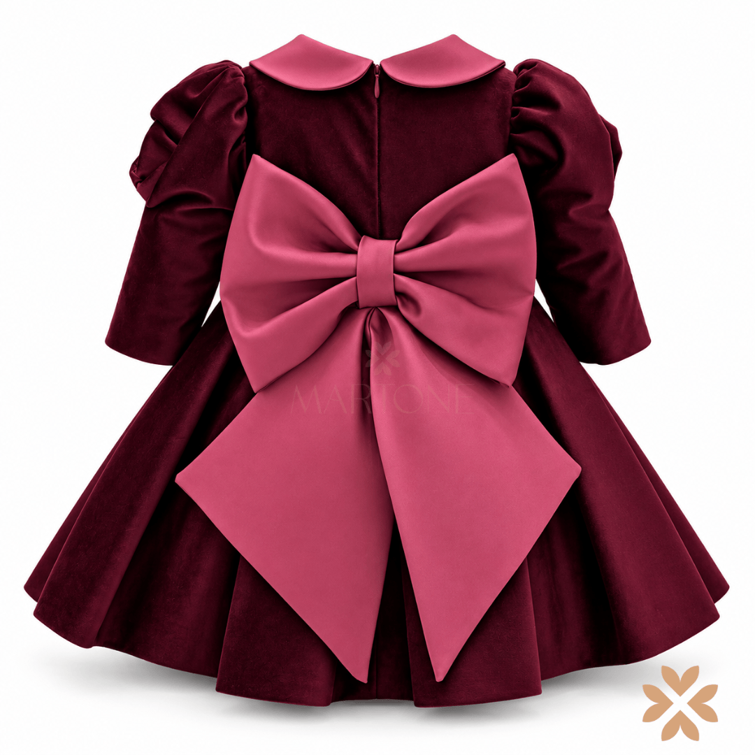 Abito in Velluto con Maxi Fiocco Bordeaux - Isabel&Martinez