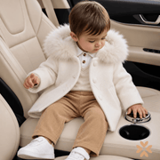 Cappotto in Panno Bianco con Cappuccio in Ecopelliccia