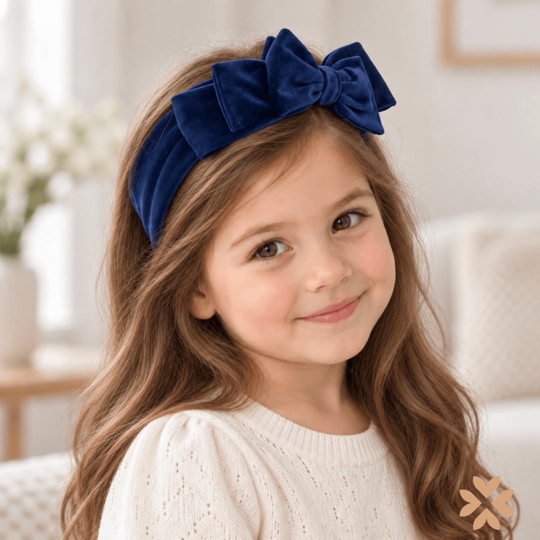 Fascia con fiocco in velluto blu