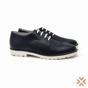 Scarpa bimbo blu con inserti intrecciati