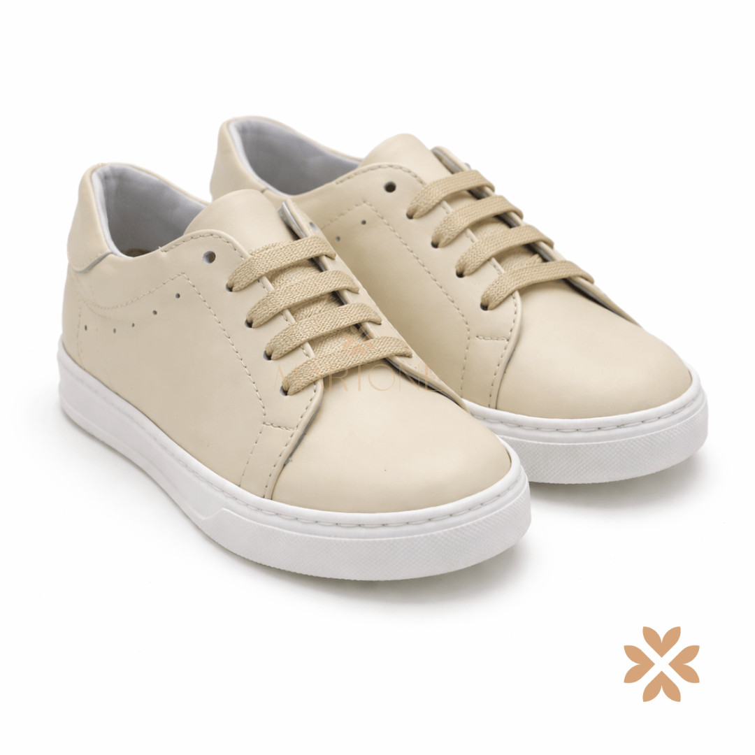 Sneaker bambino in pelle beige con lacci