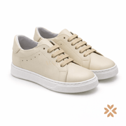 Sneaker bambino in pelle beige con lacci