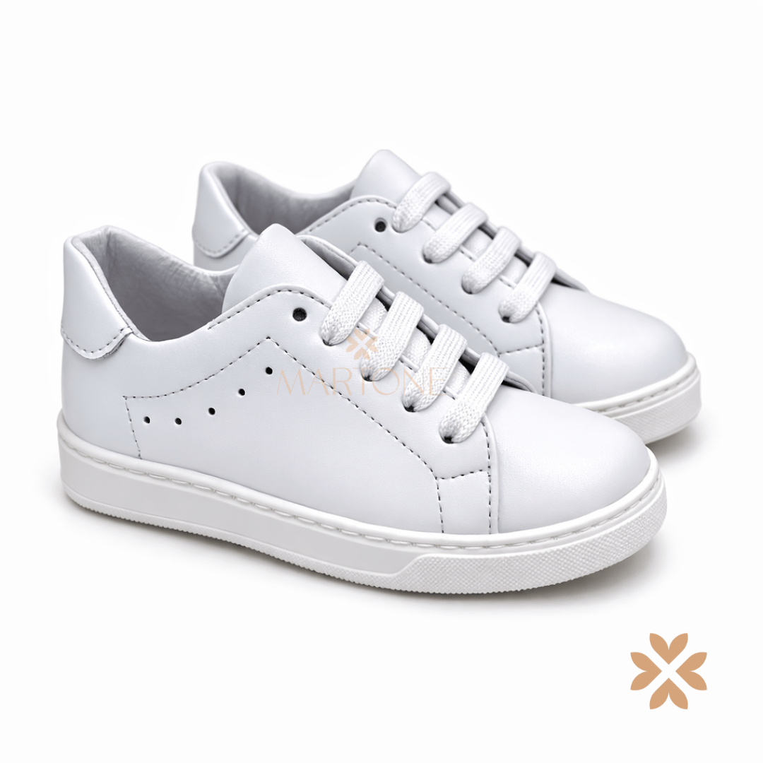 Sneaker bambino in pelle bianca con lacci