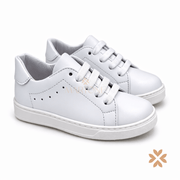 Sneaker bambino in pelle bianca con lacci