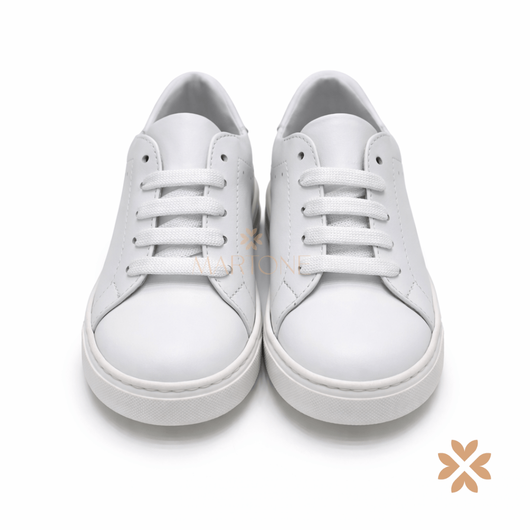 Sneaker bambino in pelle bianca con lacci
