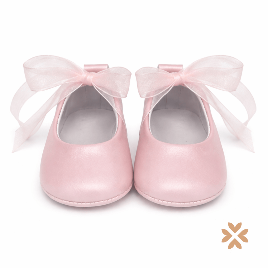 Scarpina rosa con fiocco organza