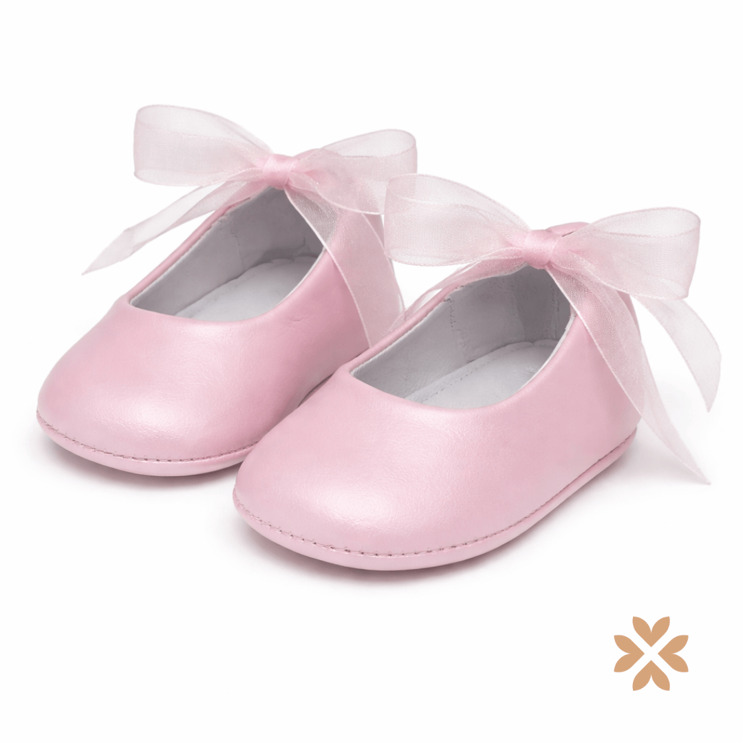 Scarpina rosa con fiocco organza