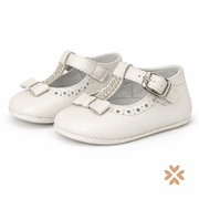 Scarpine culla con fiocco e fascia perle
