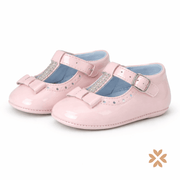 Scarpine culla vernice con fiocco e strass