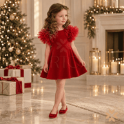 Abito in Velluto Rosso e Maniche in tulle - Petit Posh