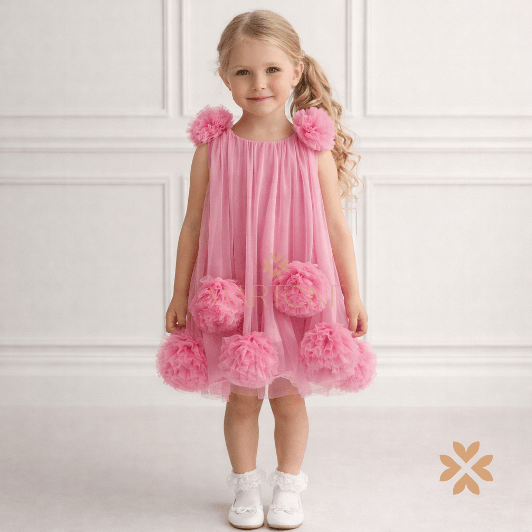 Abito pompon in tulle rosa - Petit Posh