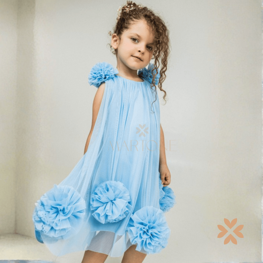 Abito svasato in tulle con pompon - Peti Posh