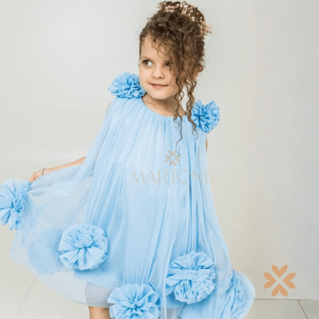Abito svasato in tulle con pompon - Peti Posh