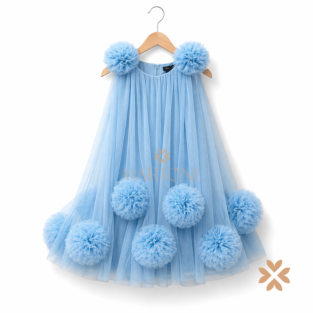 Abito svasato in tulle con pompon - Peti Posh