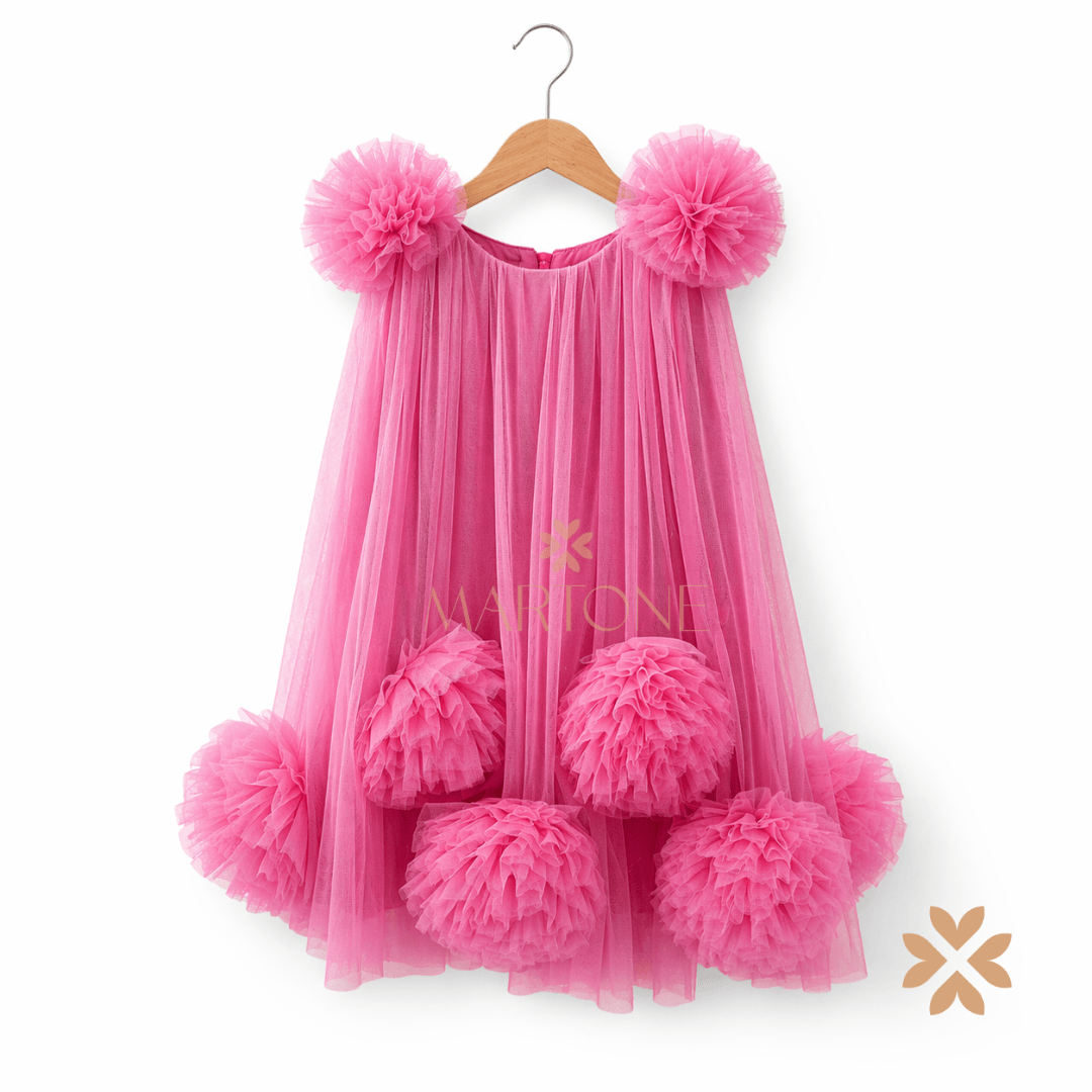 Abito pompon in tulle rosa - Petit Posh