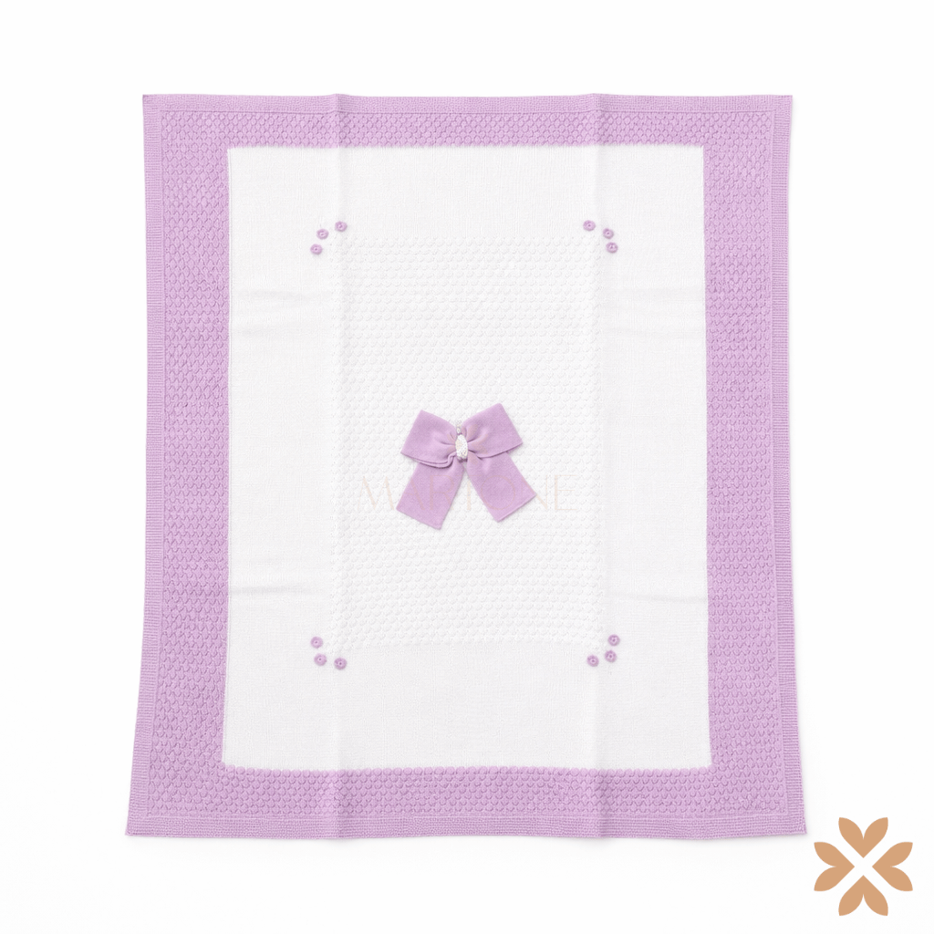 Coperta culla in filo bianco e glicine - Primodì Bebè